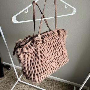 Mealie brown ruffle tote bag